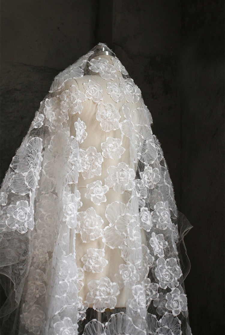 Irregular Floral Layered Lace Mesh – Dimensional Textured Sheer Fabric
