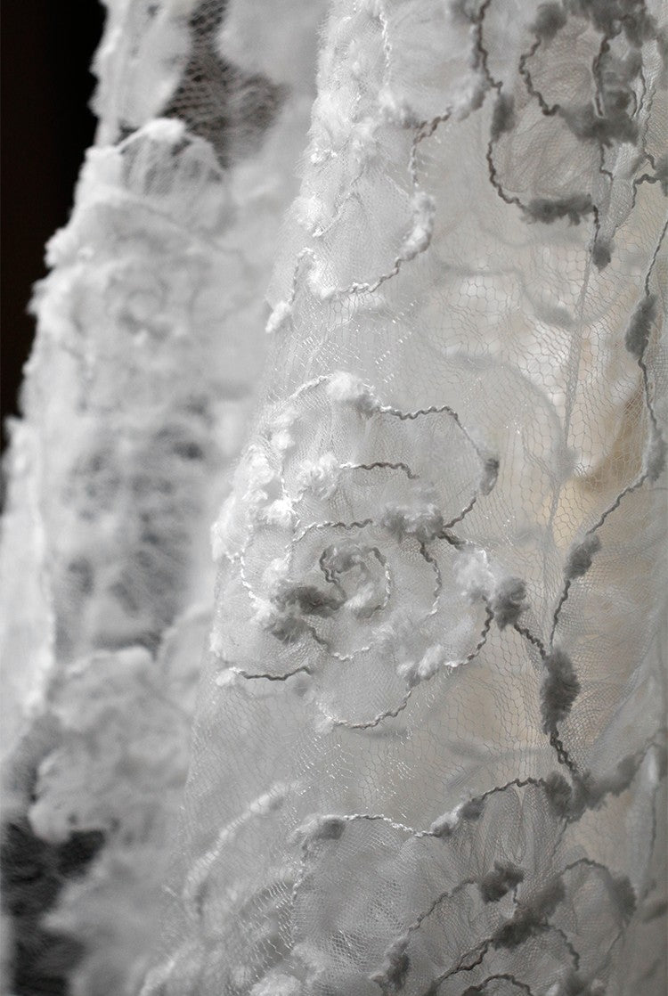 Irregular Floral Layered Lace Mesh – Dimensional Textured Sheer Fabric