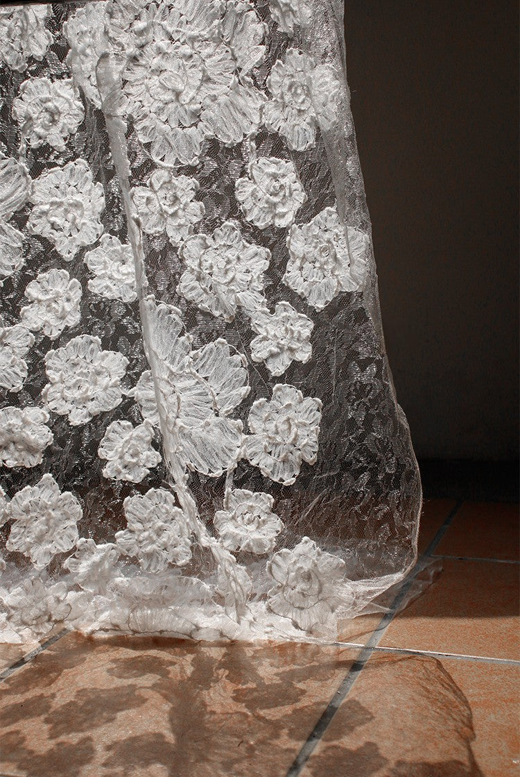 Irregular Floral Layered Lace Mesh – Dimensional Textured Sheer Fabric