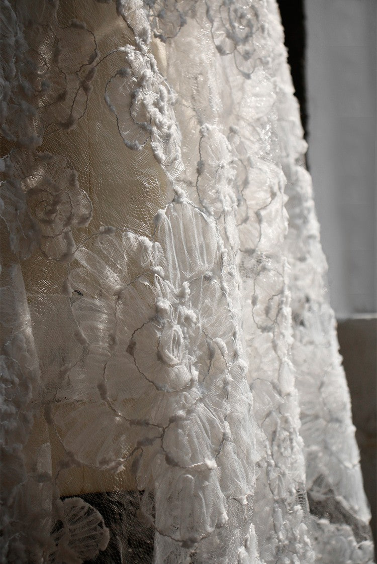 Irregular Floral Layered Lace Mesh – Dimensional Textured Sheer Fabric