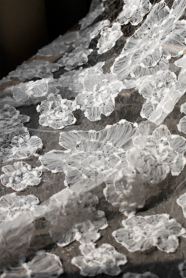 Irregular Floral Layered Lace Mesh – Dimensional Textured Sheer Fabric