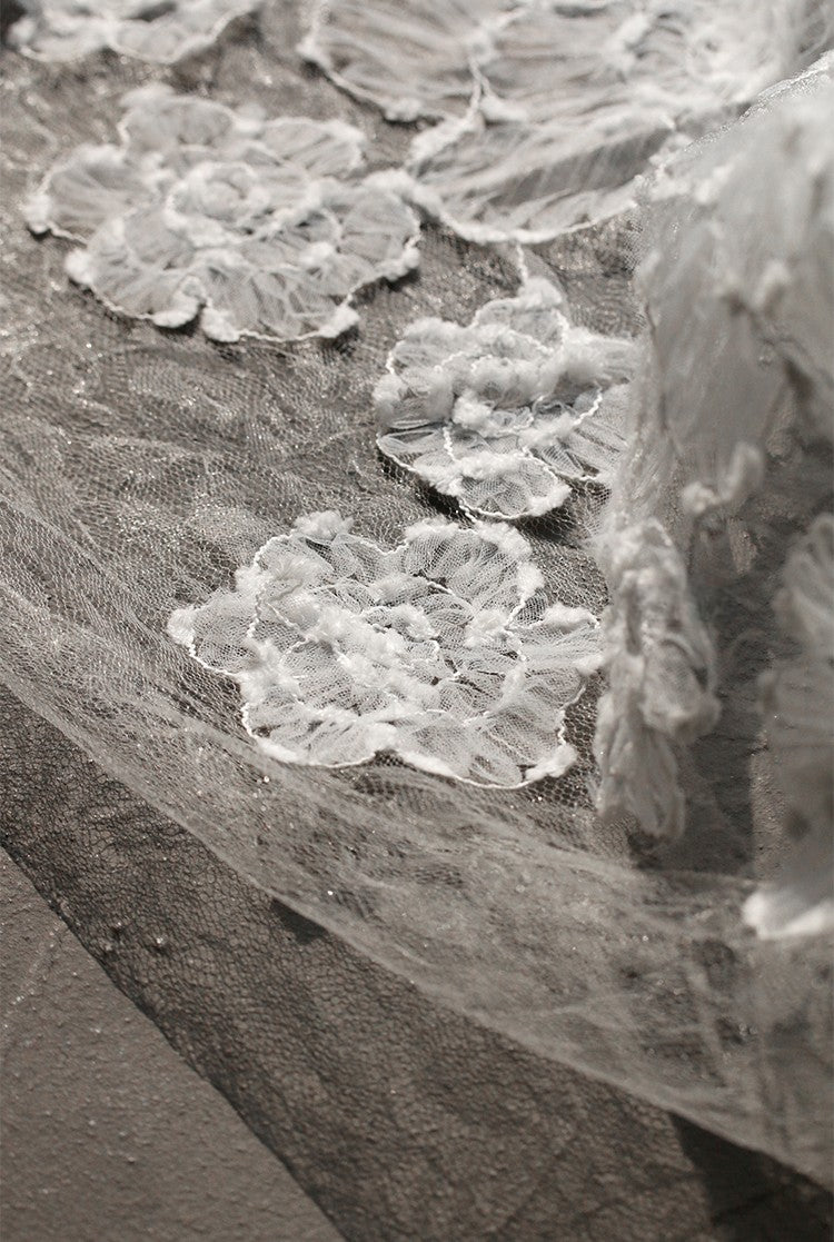 Irregular Floral Layered Lace Mesh – Dimensional Textured Sheer Fabric