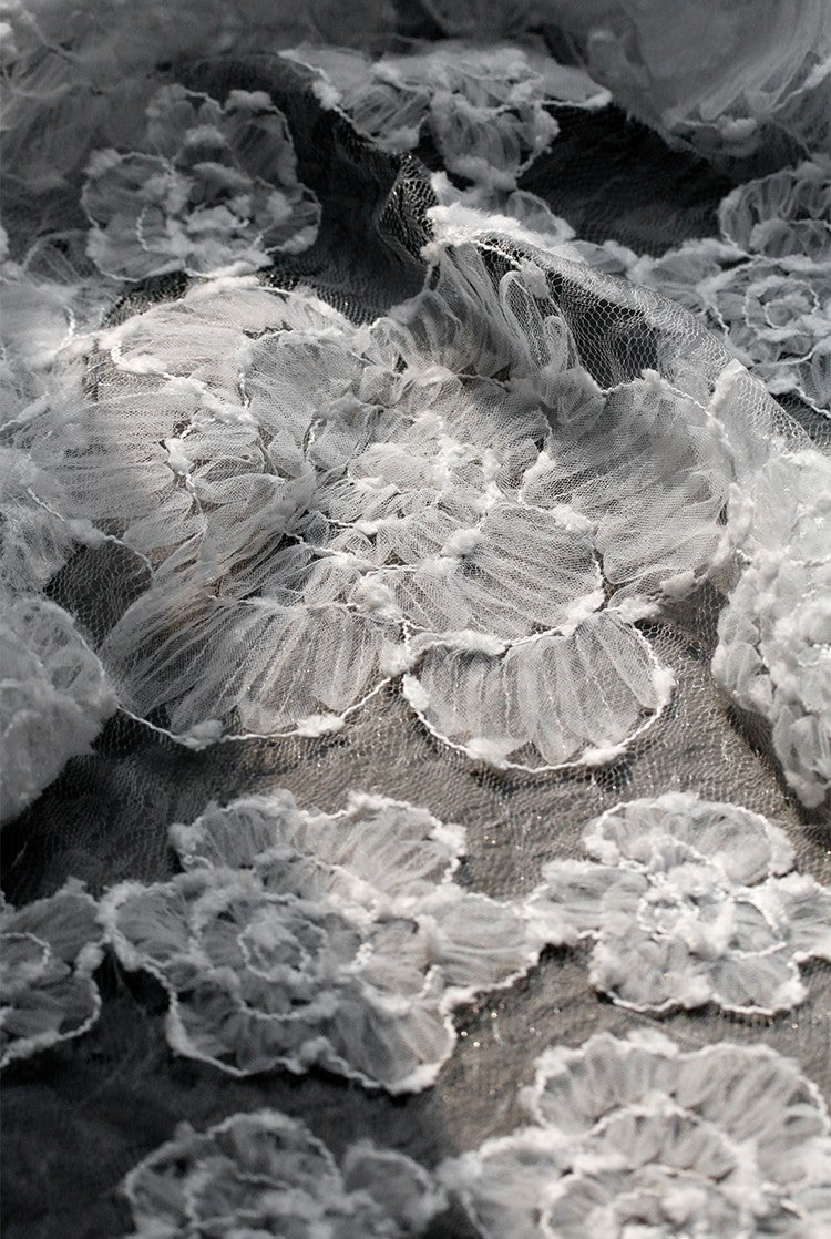 Irregular Floral Layered Lace Mesh – Dimensional Textured Sheer Fabric