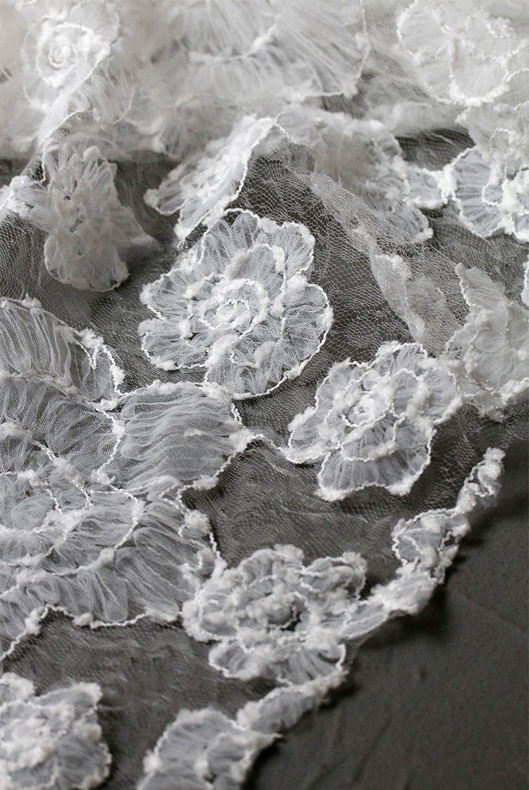 Irregular Floral Layered Lace Mesh – Dimensional Textured Sheer Fabric