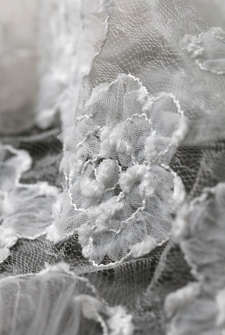 Irregular Floral Layered Lace Mesh – Dimensional Textured Sheer Fabric