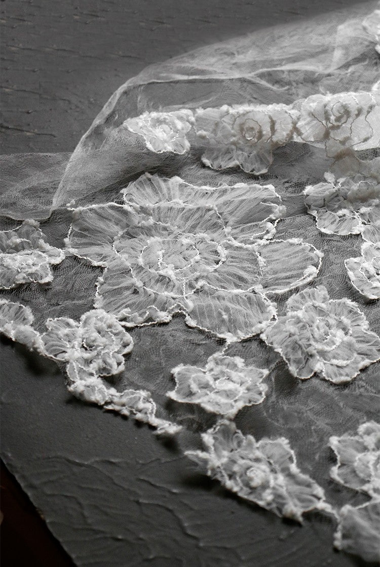 Irregular Floral Layered Lace Mesh – Dimensional Textured Sheer Fabric