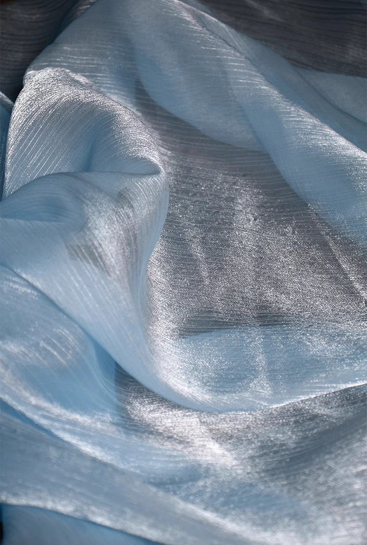 Shimmering Wave Pleated Tulle – Luminous Textured Stripe Fabric