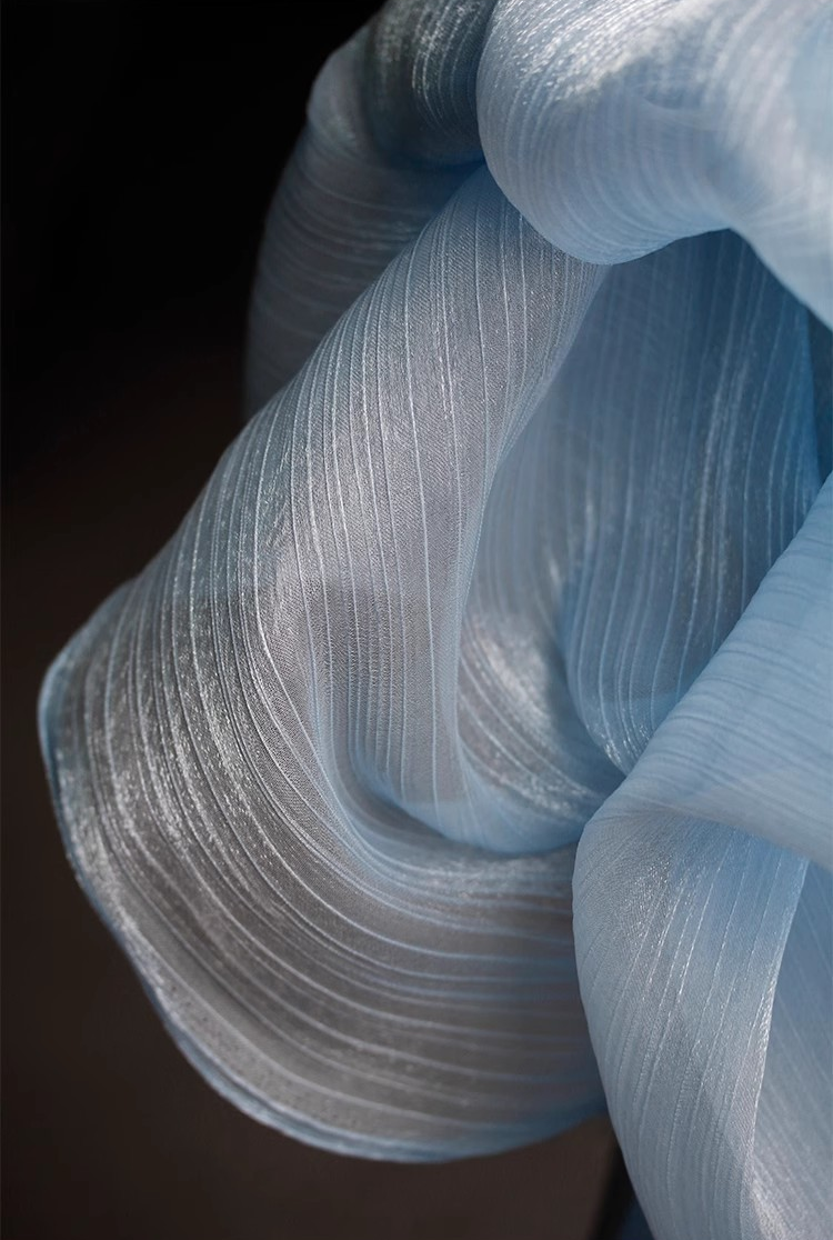 Shimmering Wave Pleated Tulle – Luminous Textured Stripe Fabric