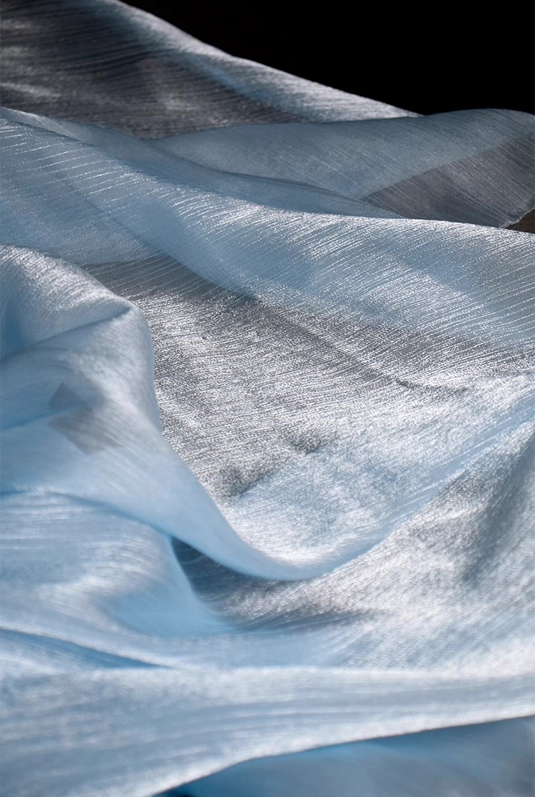 Shimmering Wave Pleated Tulle – Luminous Textured Stripe Fabric