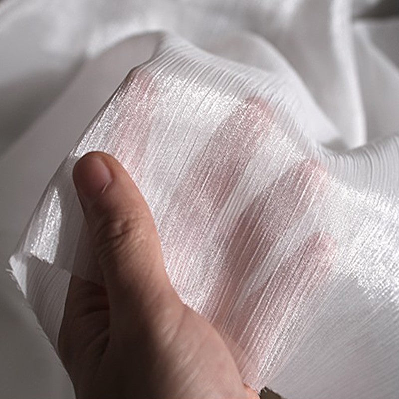 Shimmering Wave Pleated Tulle – Luminous Textured Stripe Fabric