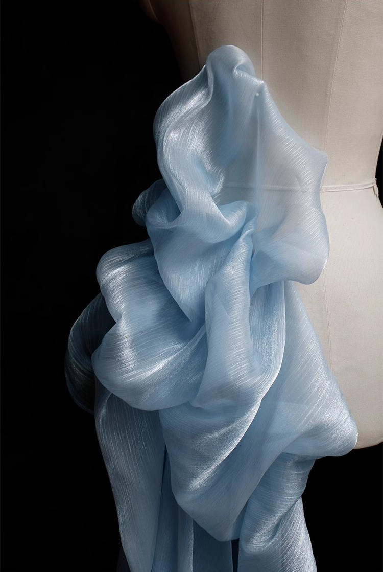 Shimmering Wave Pleated Tulle – Luminous Textured Stripe Fabric