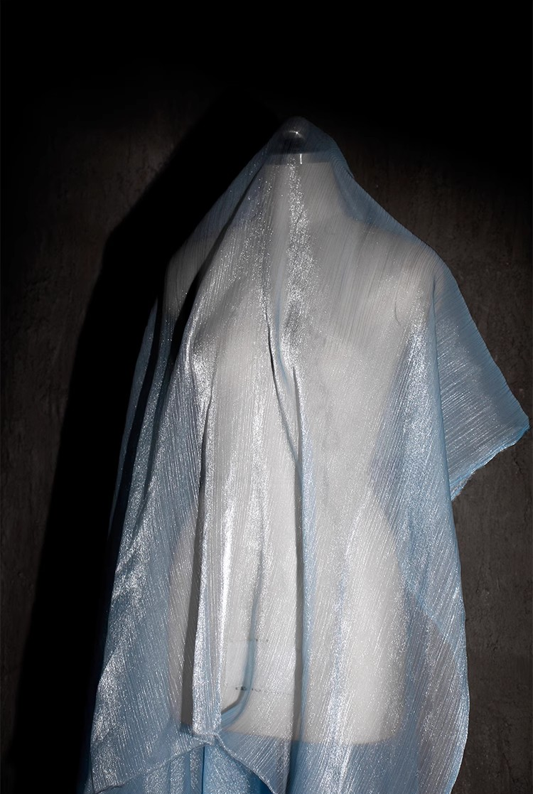 Shimmering Wave Pleated Tulle – Luminous Textured Stripe Fabric
