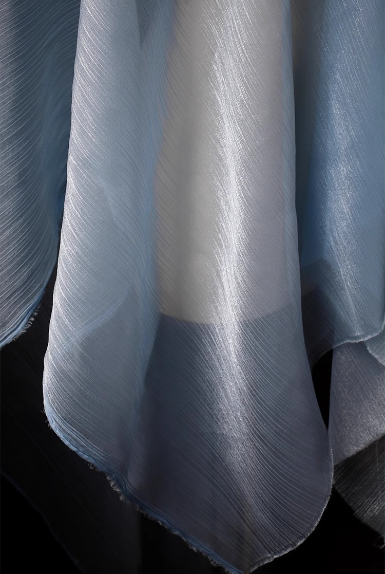 Shimmering Wave Pleated Tulle – Luminous Textured Stripe Fabric
