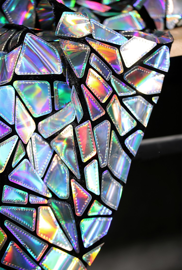 Shattered Prism TPU Jelly Fabric – Geometric Holographic Mirror Textile
