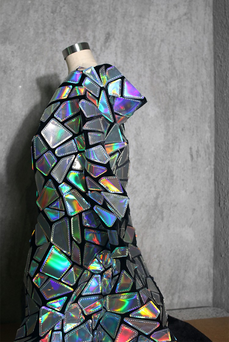 Shattered Prism TPU Jelly Fabric – Geometric Holographic Mirror Textile