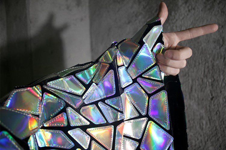 Shattered Prism TPU Jelly Fabric – Geometric Holographic Mirror Textile
