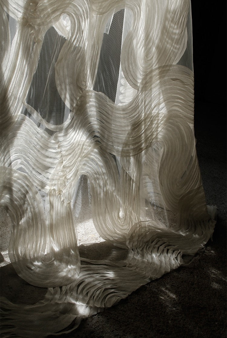 Terraced Beige 3D Textured Tulle – Sheer Fabric