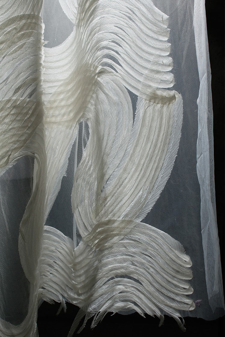 Terraced Beige 3D Textured Tulle – Sheer Fabric