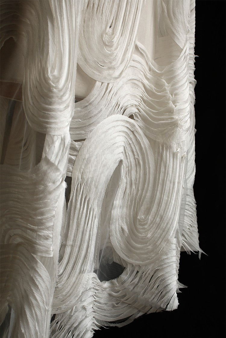 Terraced Beige 3D Textured Tulle – Sheer Fabric