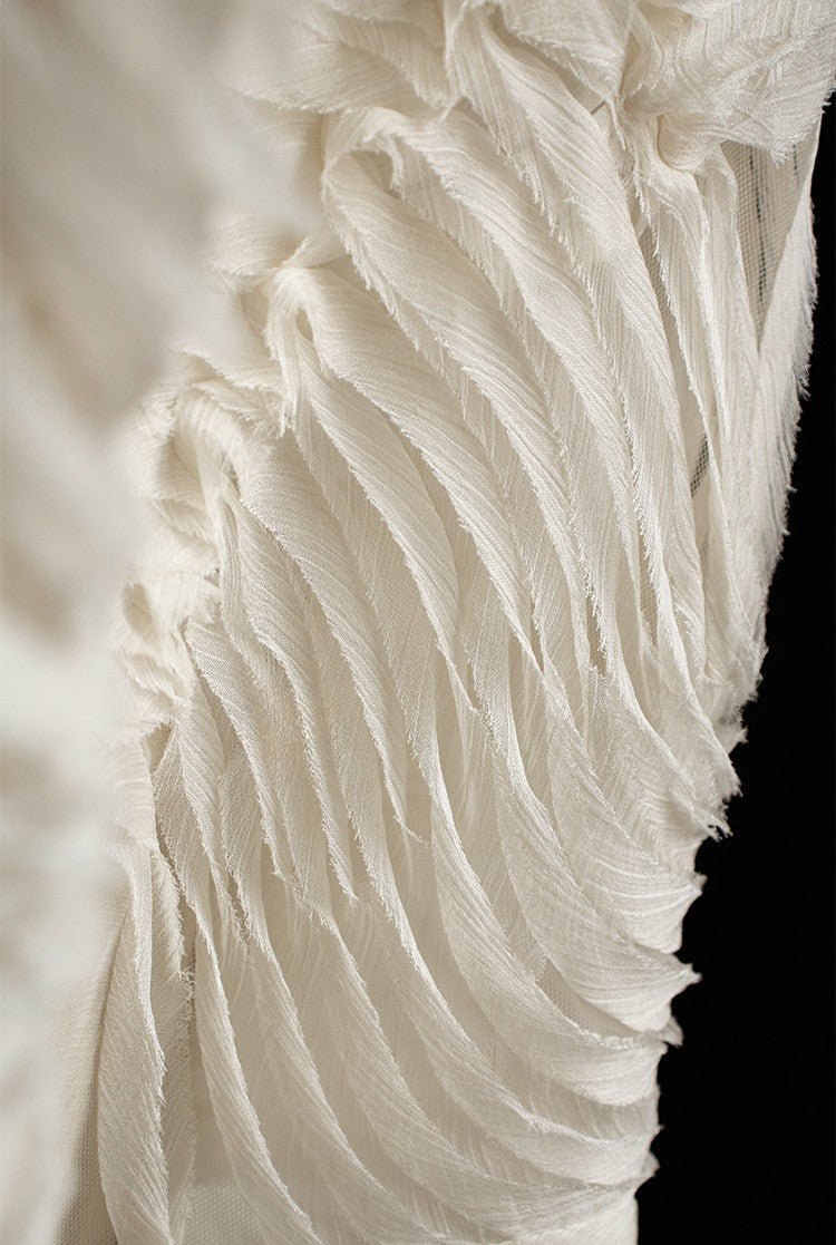 Terraced Beige 3D Textured Tulle – Sheer Fabric