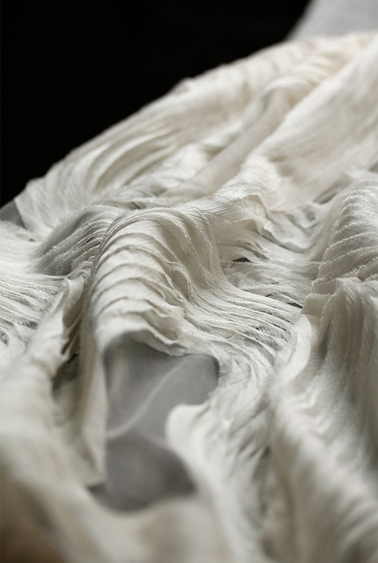 Terraced Beige 3D Textured Tulle – Sheer Fabric