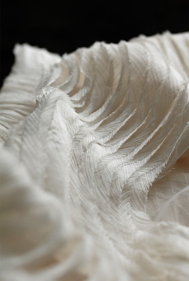 Terraced Beige 3D Textured Tulle – Sheer Fabric