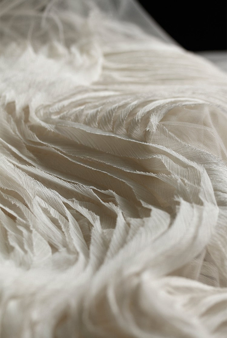 Terraced Beige 3D Textured Tulle – Sheer Fabric