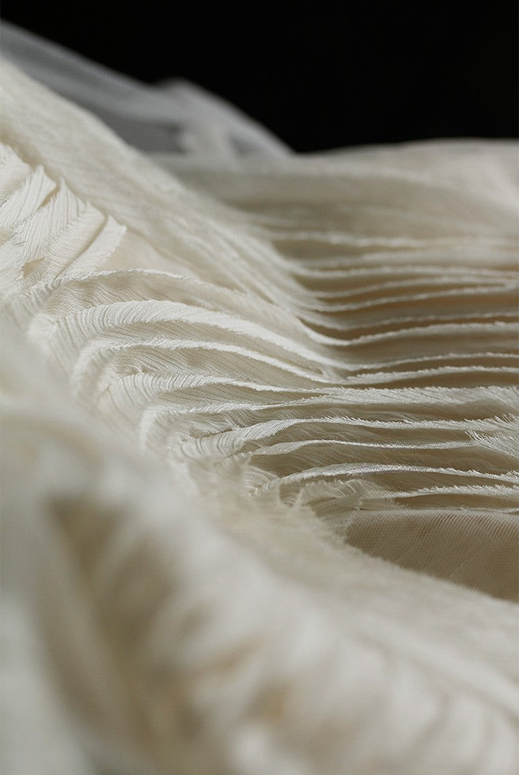 Terraced Beige 3D Textured Tulle – Sheer Fabric