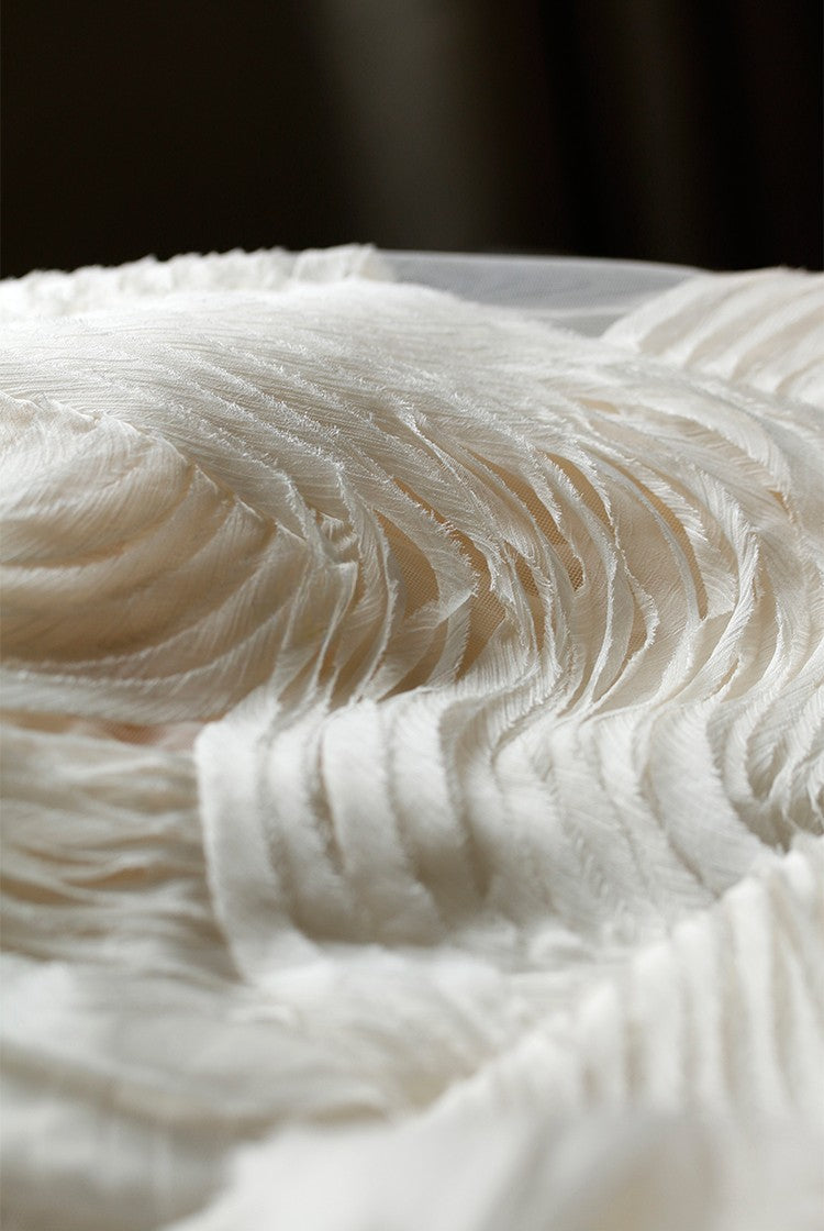 Terraced Beige 3D Textured Tulle – Sheer Fabric