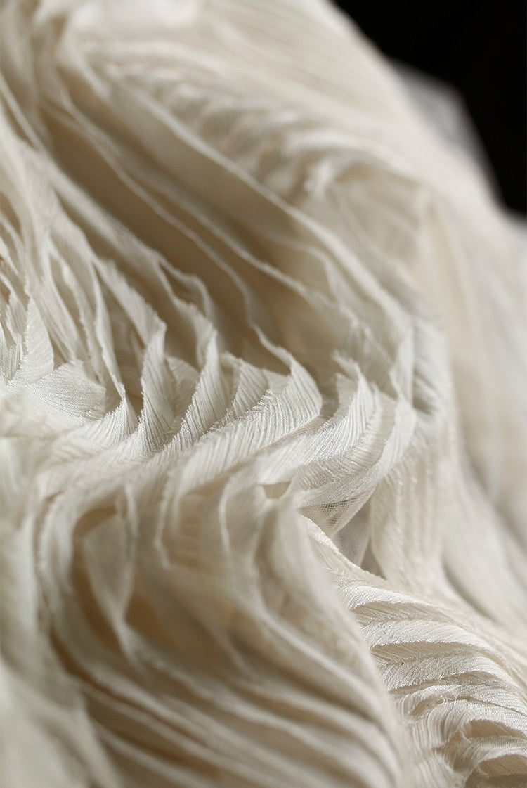 Terraced Beige 3D Textured Tulle – Sheer Fabric