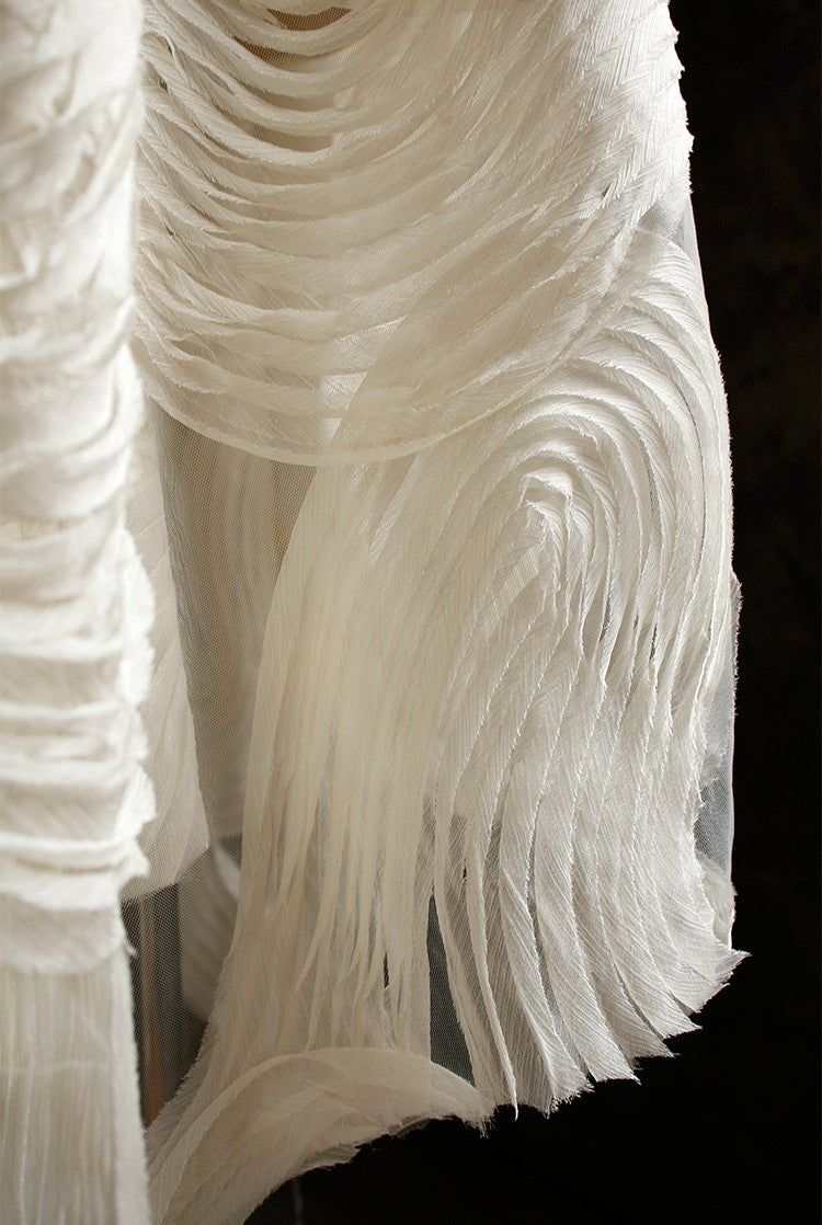 Terraced Beige 3D Textured Tulle – Sheer Fabric