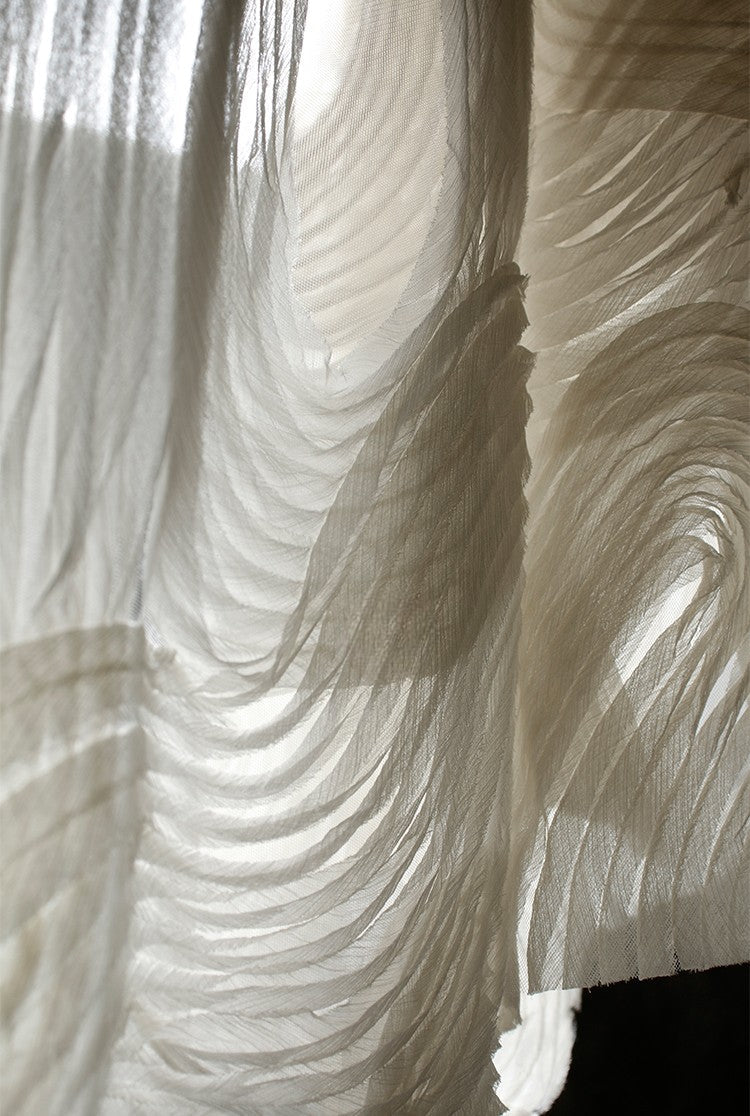 Terraced Beige 3D Textured Tulle – Sheer Fabric