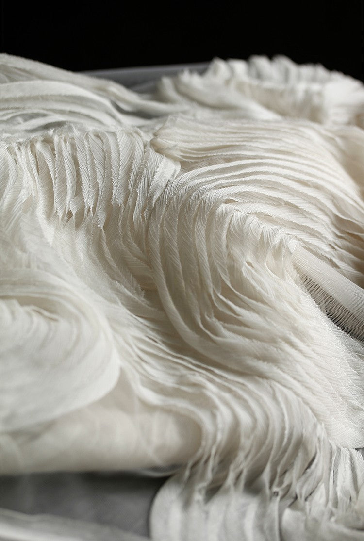 Terraced Beige 3D Textured Tulle – Sheer Fabric