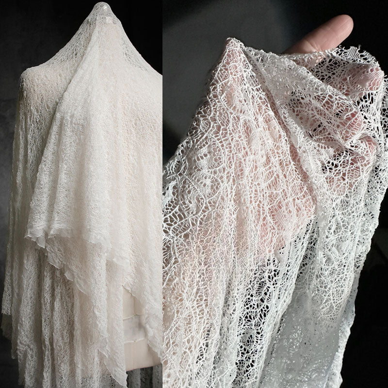 Vintage Hollow Sheer 3D Lace Irregular Textured Ultra-Soft White Fabric