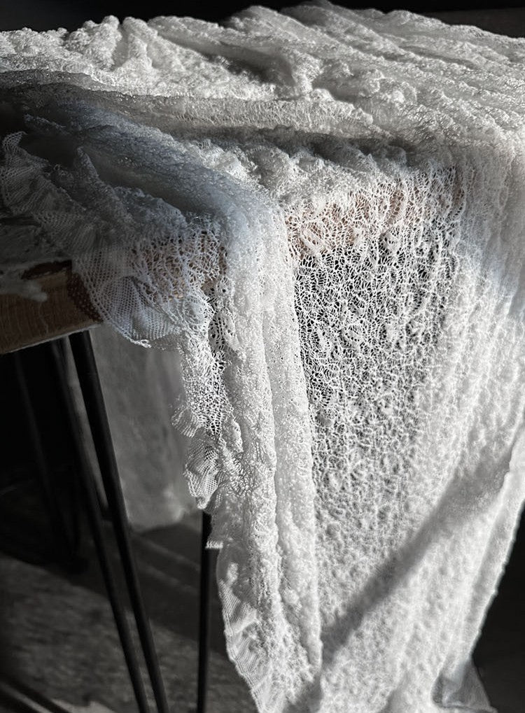 Vintage Hollow Sheer 3D Lace Irregular Textured Ultra-Soft White Fabric