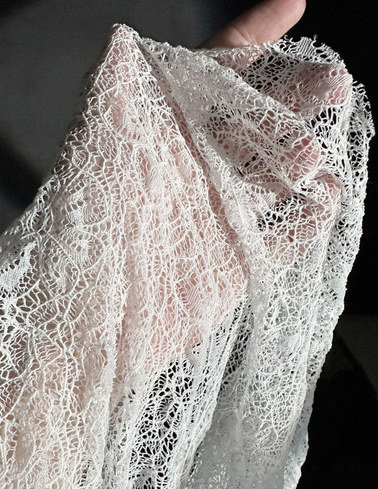 Vintage Hollow Sheer 3D Lace Irregular Textured Ultra-Soft White Fabric