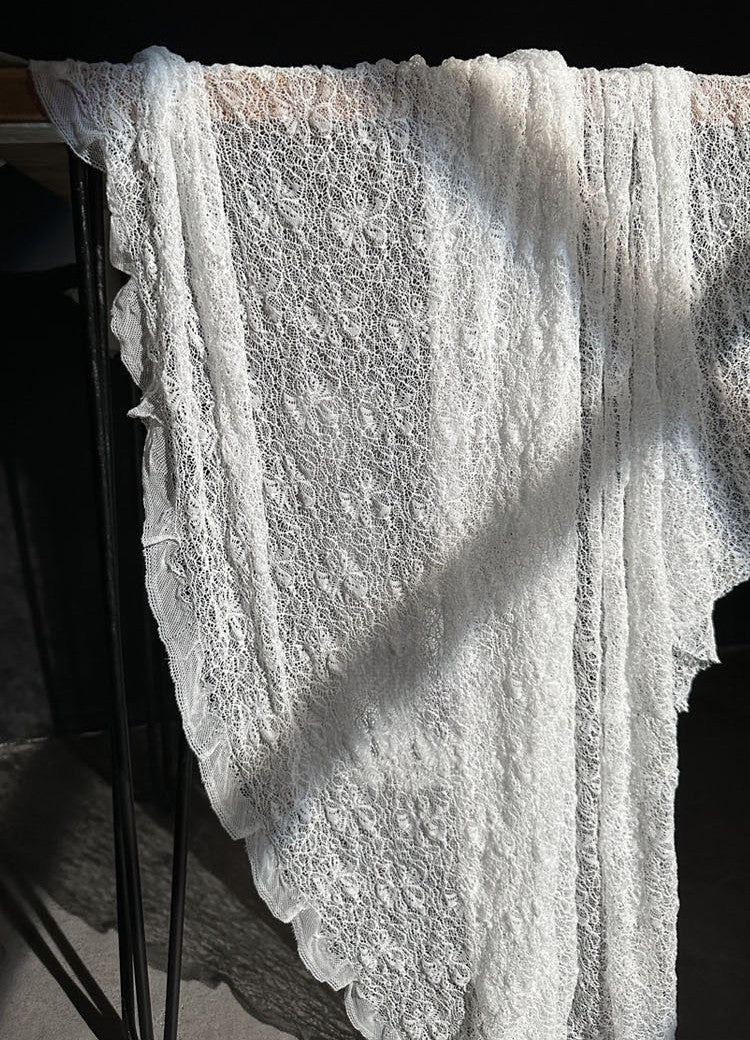 Vintage Hollow Sheer 3D Lace Irregular Textured Ultra-Soft White Fabric