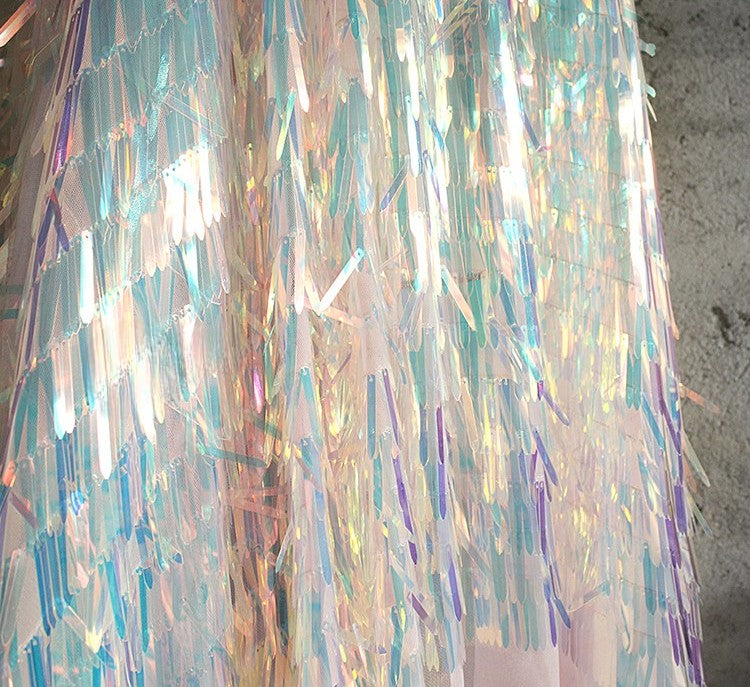 Iridescent Sequin Fringe Laser Gradient Mesh Fabric
