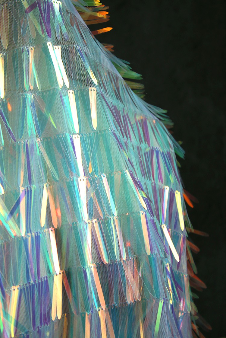 Iridescent Sequin Fringe Laser Gradient Mesh Fabric