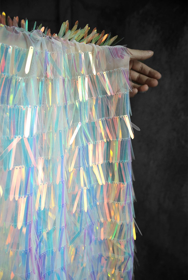 Iridescent Sequin Fringe Laser Gradient Mesh Fabric