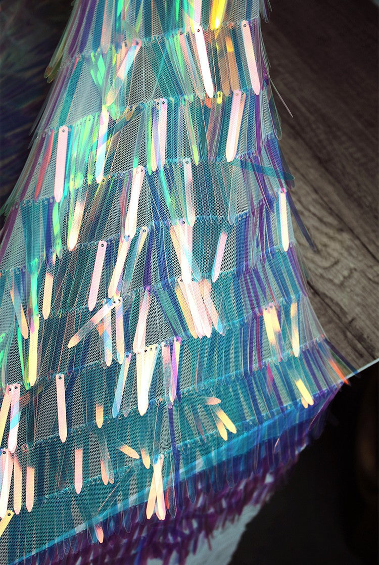 Iridescent Sequin Fringe Laser Gradient Mesh Fabric