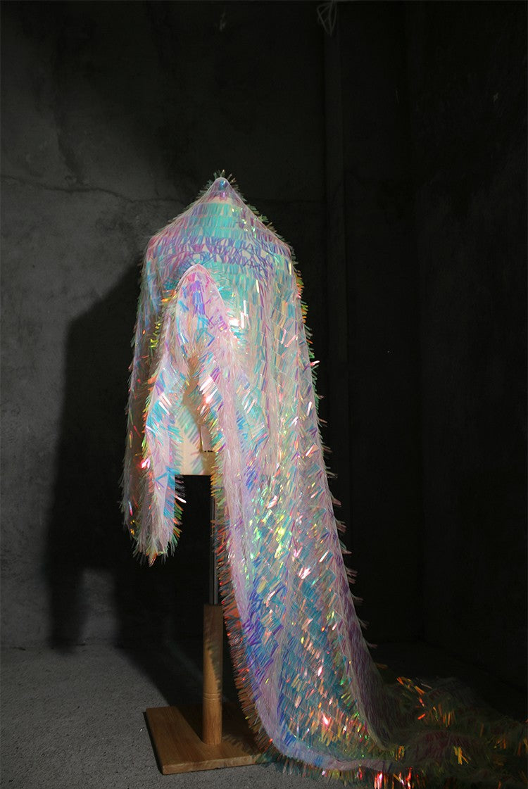 Iridescent Sequin Fringe Laser Gradient Mesh Fabric