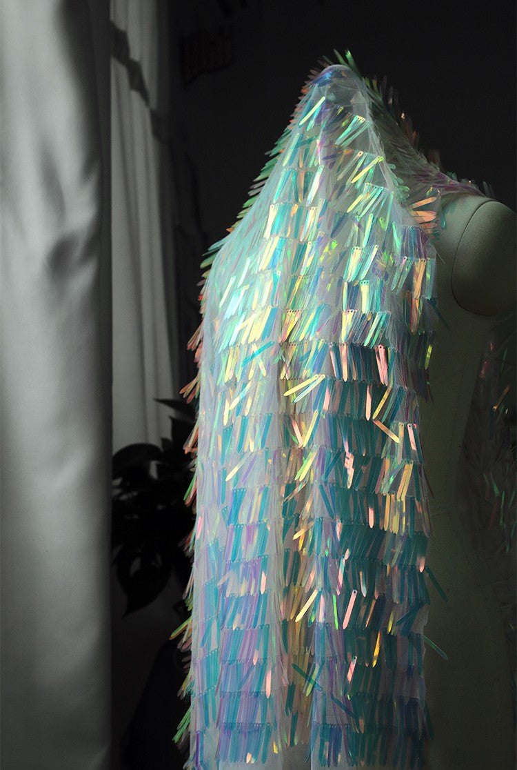 Iridescent Sequin Fringe Laser Gradient Mesh Fabric