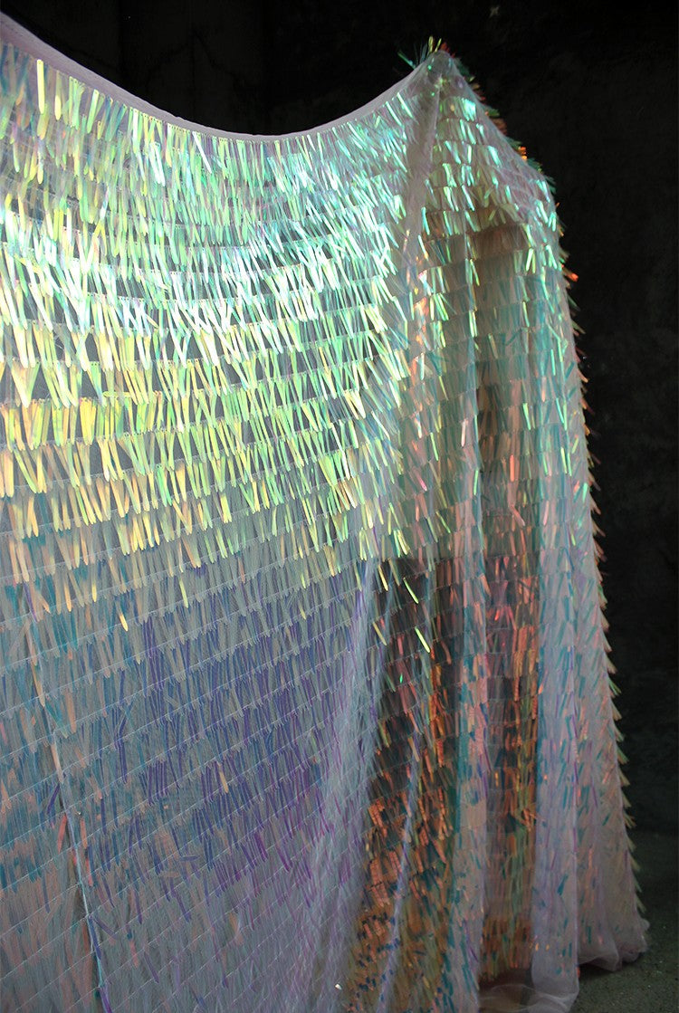 Iridescent Sequin Fringe Laser Gradient Mesh Fabric