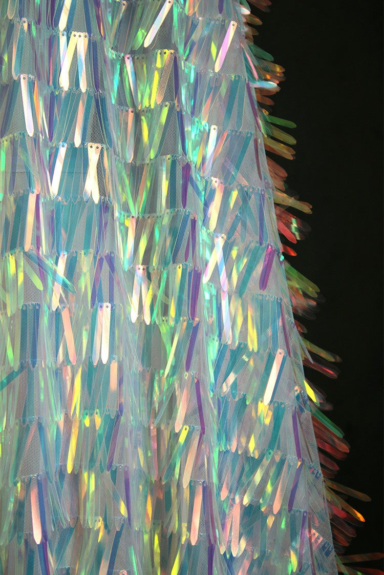 Iridescent Sequin Fringe Laser Gradient Mesh Fabric