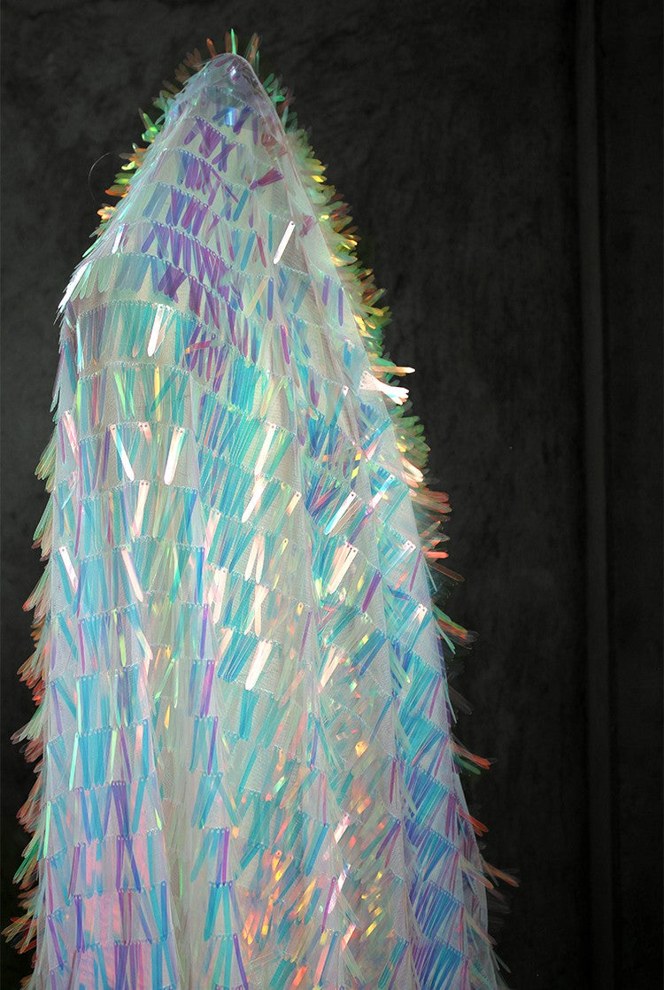Iridescent Sequin Fringe Laser Gradient Mesh Fabric