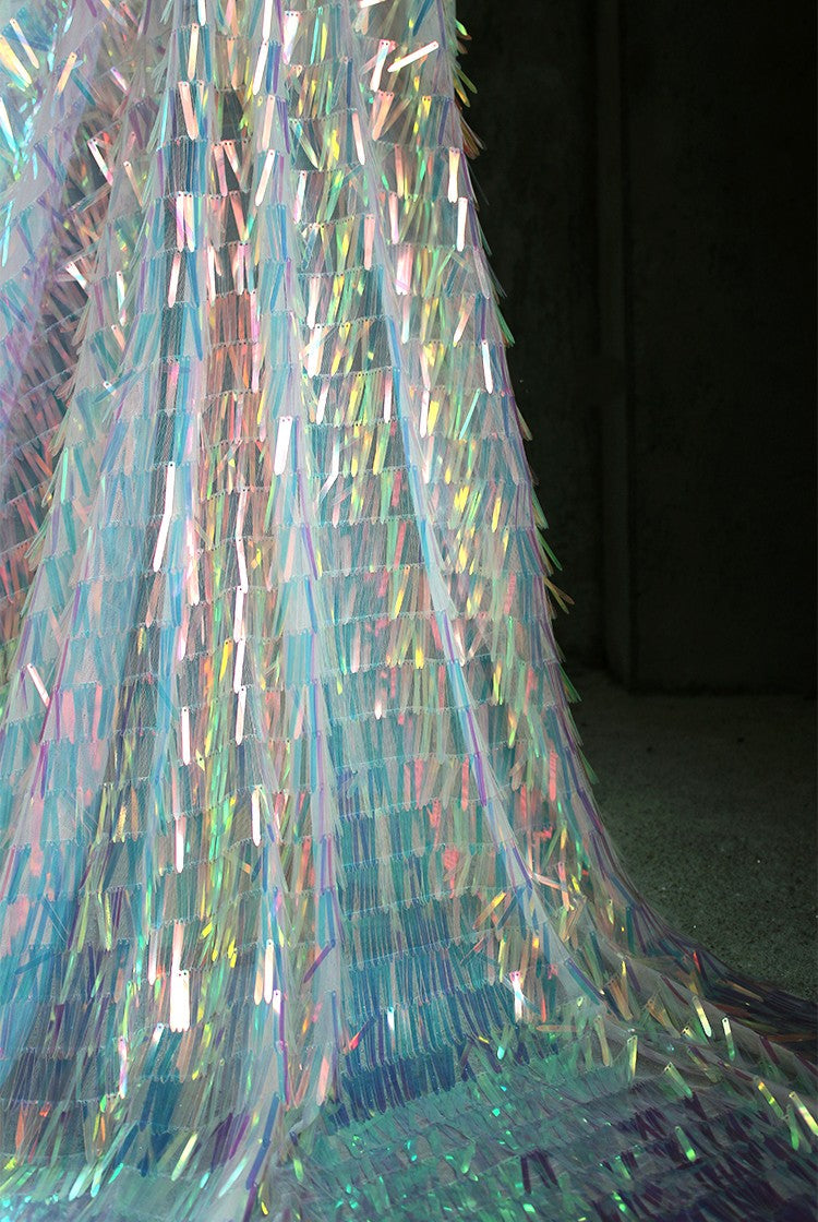 Iridescent Sequin Fringe Laser Gradient Mesh Fabric
