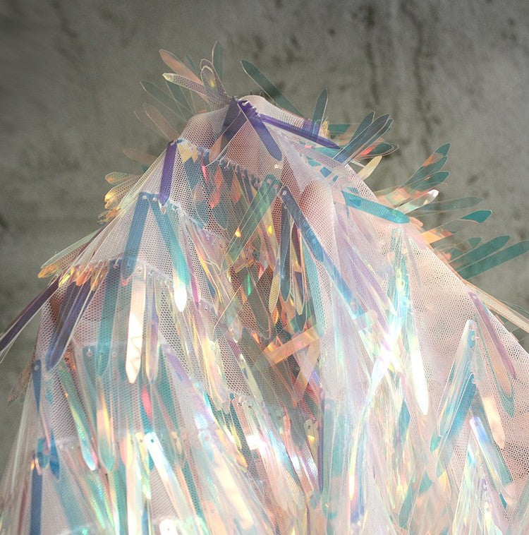 Iridescent Sequin Fringe Laser Gradient Mesh Fabric