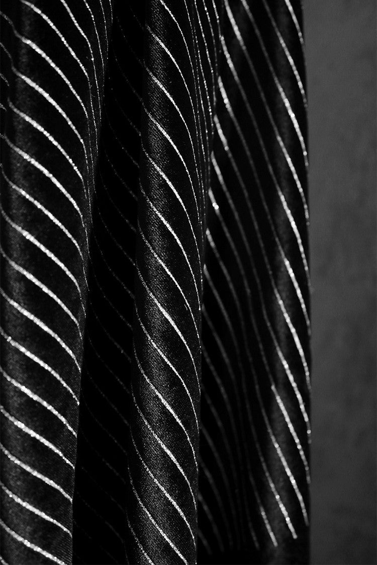 Matte Black Striped Velvet Fabric