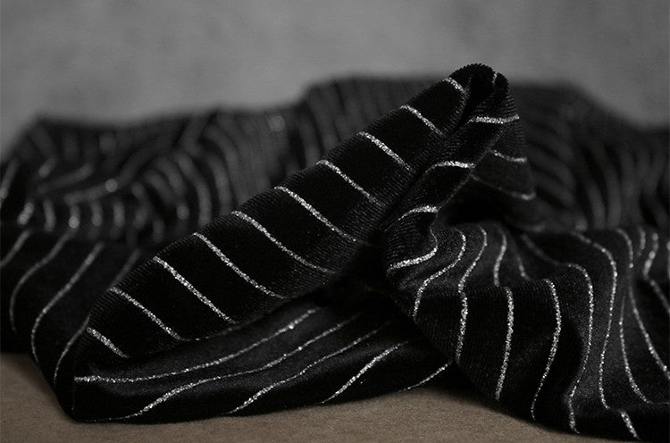 Matte Black Striped Velvet Fabric